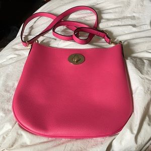Bright pink faux leather boho handbag